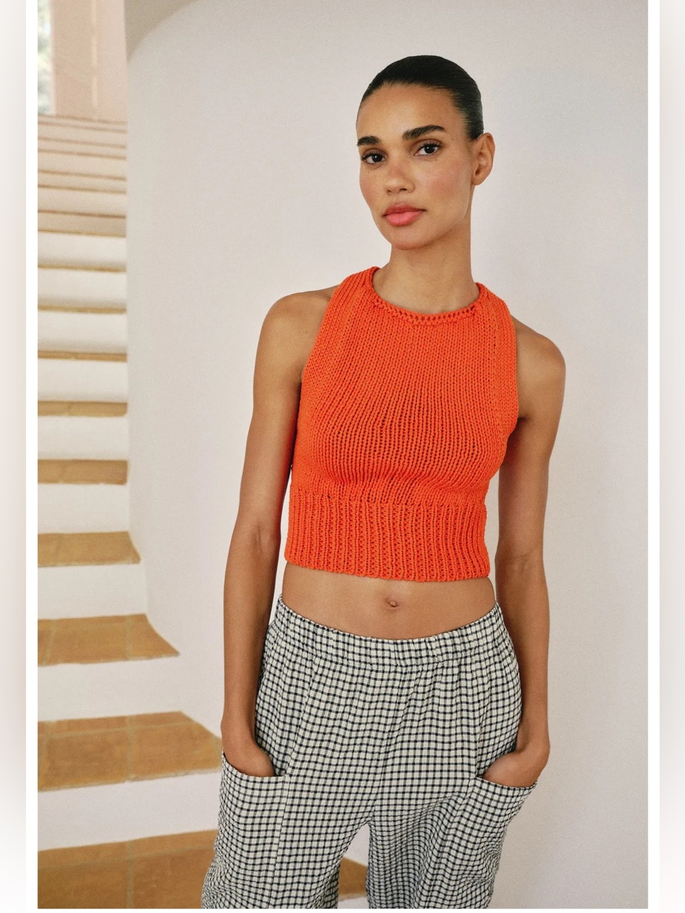 NWT Zara Cotton Gingham/Plaid Elastic Waist Pants NEW - Picture 4 of 10